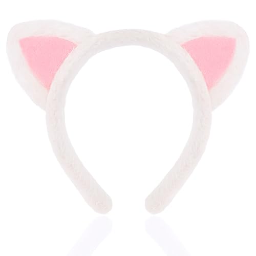 AEGYPIUS Cat Ears Headband, 6.7 x 7 inches Soft Plush White Cat Ear Headband, Fuzzy White Kitty Ears for Women