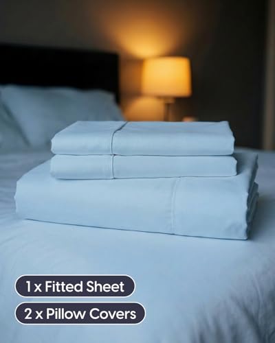 Image of Sleepy Town Split King Size Bed Sheets - 4 Piece - NO Flat Sheet Included - Split King Sheet Set - Soft, Comfy & Cooling - Easy Care - Wrinkle & Fade Free - Brushed Microfiber Bed Sheets (Light Blue)