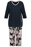 Ulla Popken Damen Pyjama, Blüten, Piping, V-Ausschnitt, Halbarm Pyjamaset, Outerspace (Ersatzfarbe), 54/56