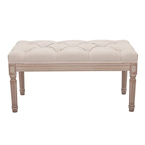 Homestripe 31.5 Inch Fabric Entryway Bench With Button Tufted Seat And Rustic Wood Legs, Living Room Bench Ottoman, Set Of 1, Beige #TOP3