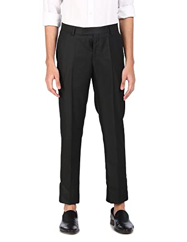Image of Arrow Men Charcoal Flat Front Solid Formal Trousers