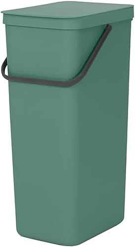 Brabantia Sort & Go Recycle Bin 40L (Grey), Space-Efficient Plastic Recycle Container with Handle, Removable and Stay-Open Lid, Easy to Clean Kitchen Bin without Nooks and Rims
