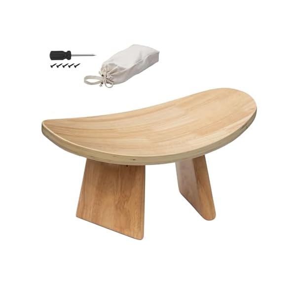 ROLUXENTIA Ergonomic Wooden Meditation Bench for Seiza & Yoga Practice – Natural Portable Kneeling Seat for Travel & Prayer