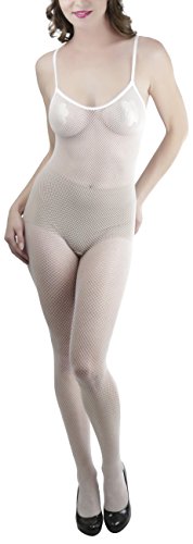 Image of ToBeInStyle Women's Bodystocking Crotchless Peek-A-Boo Fishnet Lace Bodysuit