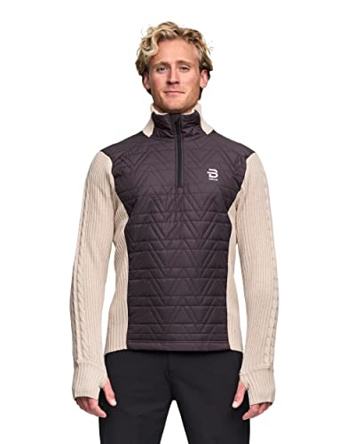 B DÆHLIE Daehlie Men's Comfy Half Zip Sweater - Front Insulated Wool Blend Pullover, Peyote, Medium