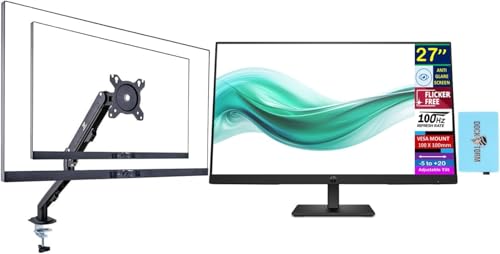 Image of HP Series 3 Pro 27 inch FHD IPS Monitor with 5ms Response Time | Anti Glare, Flicker Free, VESA Mount(100 mm), Displayport, HDMI, Black Color w /Dockztorm Hub & ErgoFlexy Single Monitor Mount