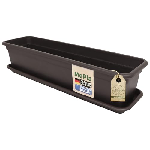 MePla - Balkonkasten Balcony 100 cm + Untersetzer - Braun - Blumenkübel - Pflanzentopf - Pflanzenkasten aus wetterfest UV-beständigem Kunststoff