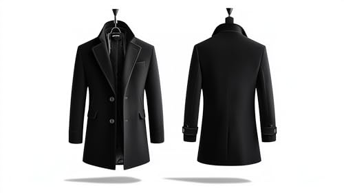 Mens Black Classic Wormth Breathable Overcoat Hip-Length Jacket Versatile Modern Winter Wool Coat3