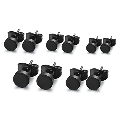 Boucle D'oreille Hommes Noir 5 paires, 4 mm-8 mm Boucles D'oreilles Acier Inoxydable Boucles d'oreilles rondes Boucles d'oreilles noires unisexes pour hommes...
