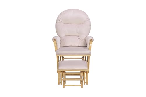 Image of Suite Bebe Madison Nursery Rocking Chair with Ottoman, Wooden Glider for Baby Nursing, Smooth Gliding Rocker, Natural Wood and Pink Fabric