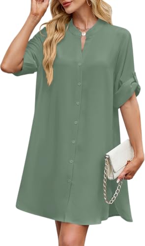 Image of PerZeal Womens Sexy V Neck Button Down Shirt Dresses Summer Short Sleeve Casual Loose Blouses & Button-Down Shifts Cover Ups