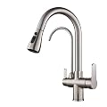 TSIBOMU 3 Way Kitchen Sink Faucet with Drinking Water Faucet, 2 Handle 3 in 1 Pull Down Kitchen Faucet with Water Filter Purifier Faucets (Brushed Nickel)