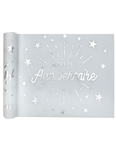 SANTEX 6646-4-30, Chemin de Table Joyeux Anniversaire étincelant, Blanc/Argent Cover