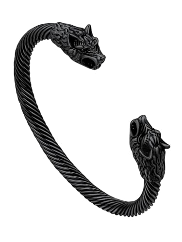 FaithHeart Viking Cuff Bracelets for Men, Silver/Black Stainless Steel Bangle Bracelet Norse Mythology Amulet Talisman Jewelry, Gift Box