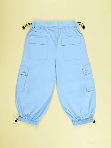 Image of KiddoPanti Girls Cotton Knit Solid Parachute Pant with Cargo Pocket