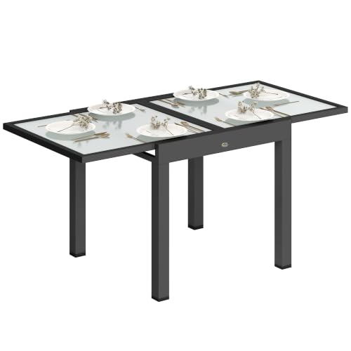 Outsunny Table Extensible de Jardin Plateau Verre Trempé Transparent