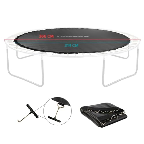 Arebos Trampolin Sprungmatte Ø 314 cm | für Trampoline mit Ø 366 cm, 72 Ösen und 178 mm Federlänge | Sprungtuch | 150 kg belastbar | 9-Fache Naht | Polypropylen | inkl. Federspanner