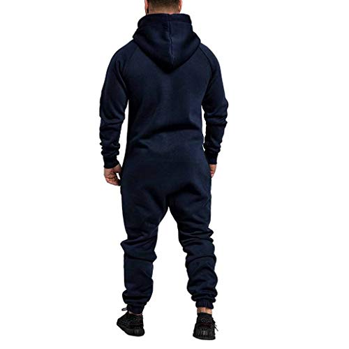 WUAI Onesie Men's Hooded Jumpsuit Zip Up One Piece Pajamas Playsuit Jogger Sweatsuit Overall Romper (Navy,XX-Large)3
