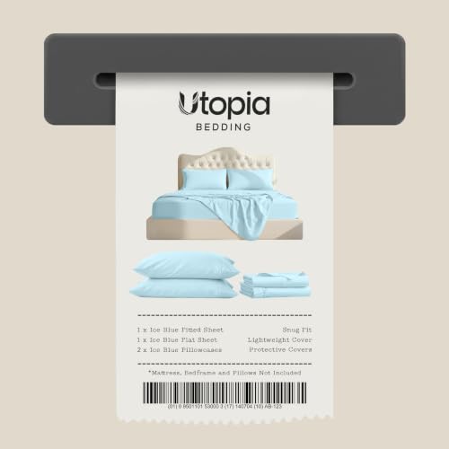 Image of Utopia Bedding Queen Bed Sheets Set - 4 Piece Bedding - Brushed Microfiber - Shrinkage and Fade Resistant - Easy Care (Queen, Ice Blue)