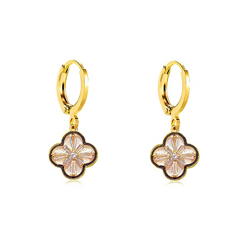 Four Leaf Clover Crystal Flower Statement Small Hoop Earrings for Women Gold Plated Tiny Huggie Cubic Zirconia Dangle Drop Mini Hoop Earring Ear Cuff Pierced Jewelry