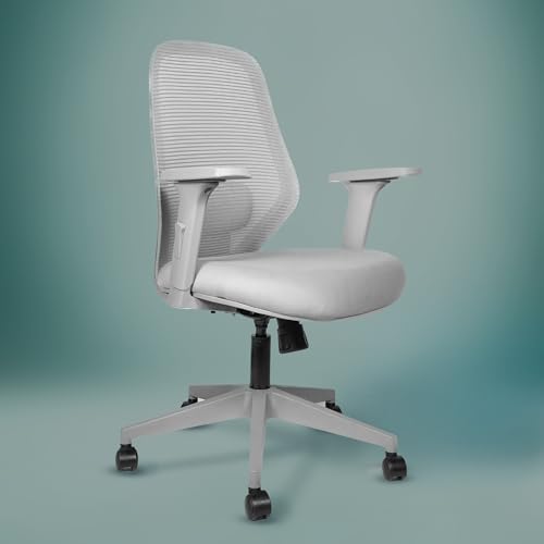 Image of Kepler Brooks Verve Office Chair for Work | 3-Year Warranty | Ergonomic Office Chair, Study Chair for Home, 2D Arms, Adjustable Lumbar, Single Lock Recliner, Heavy Duty Nylon Base (Grey)