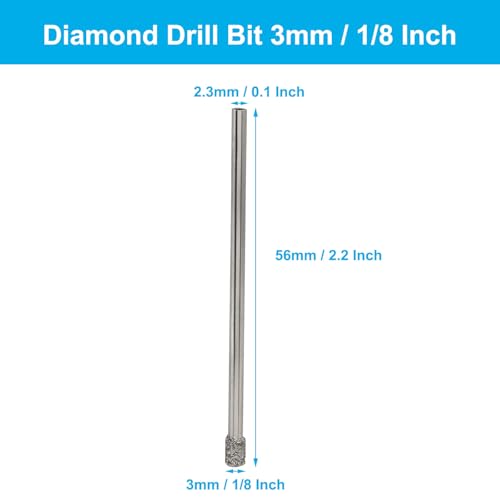Cjueiom 12PCS 1/8" (3mm) Diamond Coated Hole Saw Drill Bits, Professional Grade for Glass, Ceramic, Tile, Marble, Porcelain & Brick with Nickel-Plated Shank & Quick-Cool Slots 2 Cjueiom 12PCS 1/8" (3mm) Diamond Coated Hole Saw Drill Bits, Professional Grade for Glass, Ceramic, Tile, Marble, Porcelain & Brick with Nickel-Plated Shank & Quick-Cool Slots - Image 2