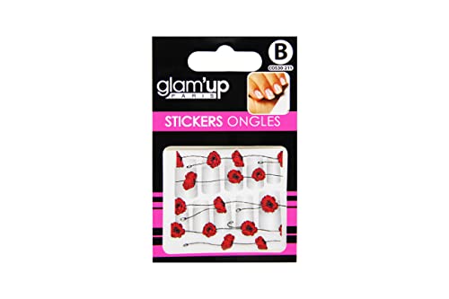 Glam'Up Paris - Stickers pour Nail Art - Autocollants pour Décoration Ongles - Nail Art Design Manucure - Facile à Utiliser - N°30-211 - Coquelicots