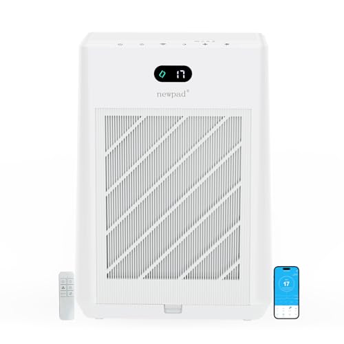 Newpad Air Purifiers for Home Large Room Covers Up to 2277 Ft², 22 dB HEPA Air Purifiers for Home Bedroom, Smart WiFi & Remote Control, Air Quality Monitor, Timer, Child Lock, KJ-520, White