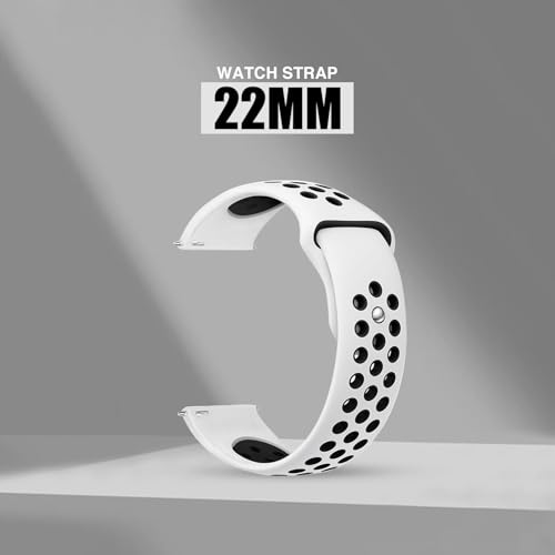Image of TECHONTO Soft Silicone 22mm Watch Band Strap with Rust-Free Button Compatible with Amazfit GTS 2 Mini, Bip, GTS, Samsung Galaxy Watch 4 & Watch 5 (White & Black)