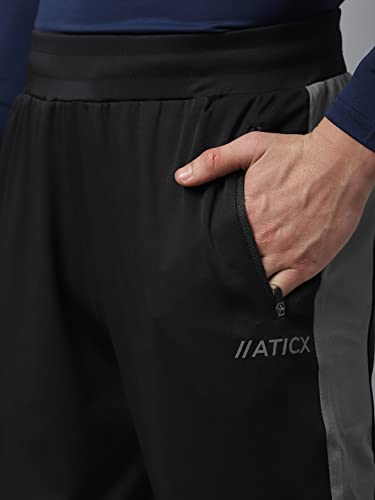Image of ATICX Men's Slim Fit Polyester Track Pants - 4 Way Stretch Lycra Lower for Sports, Running, Gym with 2 Zip Pockets