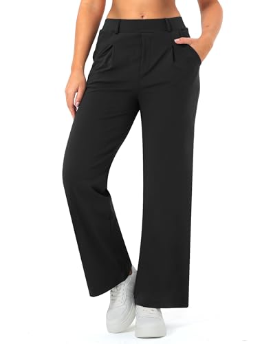 Image of Wide Leg Work Pants for Woman Stretchy Office Slack Dress Pants Business Trousers with Pockets