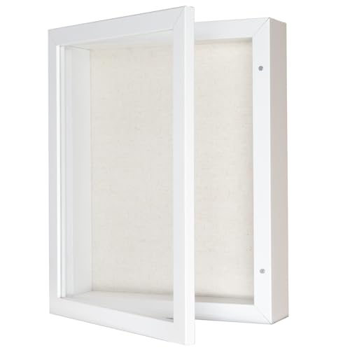 Califortree 8x10 Shadow Box Frame with Linen Back - Sturdy Rustic Memory Display Case of Flower, Pictures, Medals and More, White