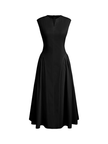 CIDER Maxi Dress for Women Sleeveless High Waist Solid Pleated V Neck Vacation Elegant Party Evening Dresses