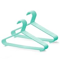 KEPLIN Adult Plastic Coat Hangers - 25pk, Green Colour, Strong Clothes Hangers for Clothes Rail & Closet, Clothing Hanger with Suit Pants Trouser Bar and Clips, Space Saving, 37.5 cm Wide