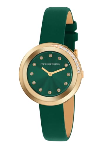 Image of French Connection Sunray Green Round Dial with Green Leather Strap Watch for Womens - FCO1GRL
