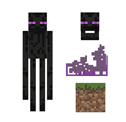 Mattel Minecraft Diamond Enderman Action Figure with Accessories Including Flocked Grass Block, 5.5-inch Toy Collectible, HLN40,Black - Image 4
