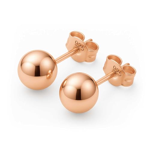 KEZEF Sterling Silver Ball Stud Earrings Hypoallergenic Earrings for Women | Available in Sterling Silver, Rose Gold, or 14K Gold Plated Silver (2mm-10mm)