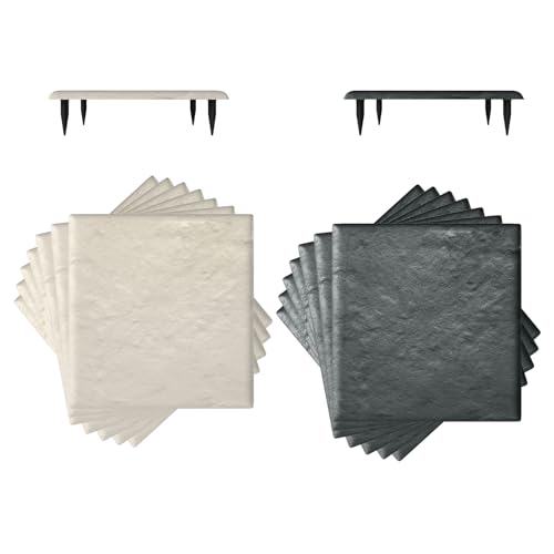 COSTWAY Lot de 16 Dalles de Jardin avec Piquets de Sol 39,5x39,5cm, Dalles Extérieures de Terrasse Tout Temps, Revêtement de Sol Plastique Imperméable pour...
