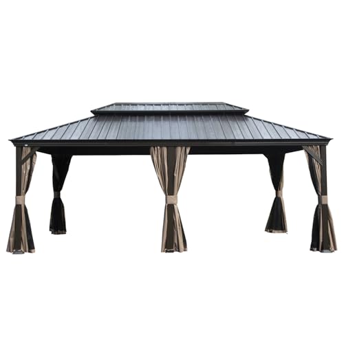 12' X 18' Hardtop Gazebo with Drainage System, Metal Frame, Privacy Canopy, Outdoor Shelter for Backyard