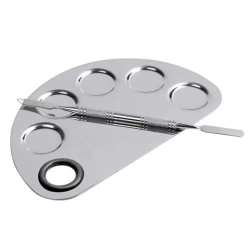Paleta de maquillaje profesional y espátula, paleta de maquillaje de mezcla de actualización, paleta de cosméticos de acero inoxidable con espátula para mezclar cosméticos de maquillaje o arte de uñas