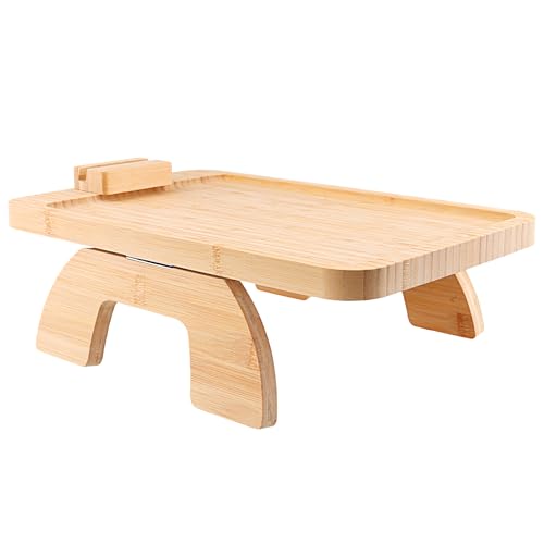 MOUYAT Sofa Arm Tray, Foldable Sofa Armrest Organiser, Bamboo Armchair Tray for Remote Controls and Beverages