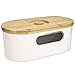 Navaris Contenitore Porta Pane - Cestino Portapane e Coperchio Tagliere in Legno bambù - Scatola Moderna - Bread Box Metallo Bianco 34,2x18,6x13cm