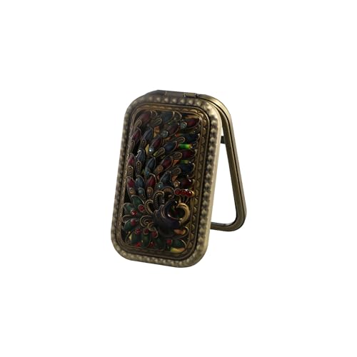 Vintage Peacock Vanity Mirror - Portable Mini Metal Double Sided Compact Travel Handheld Flip Mirror
