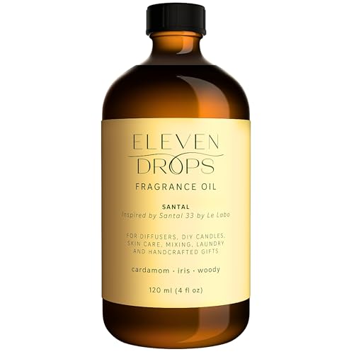 Eleven Drops Santal Aroma Fragrance Oil – Essential Oil Blend for Diffusers, Candles & Soap Making, Mixing, Long Lasting Scent, Pet Friendly, Made in USA, Amber Glass Bottle, IFRA Compliant, 4 Fl. Oz.