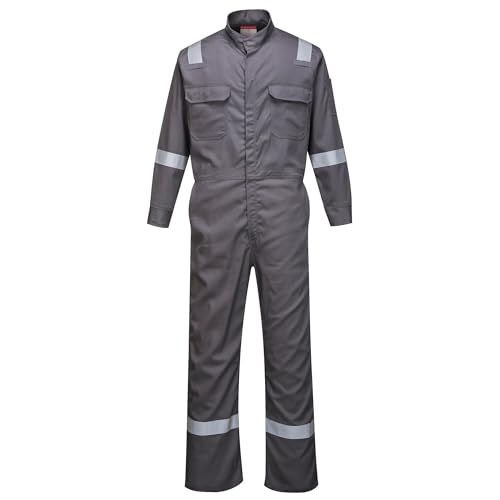 Image of Portwest FR94 Bizflame Fire Resistant Coverall with FR Reflective Tape ASTM NFPA, Gray, Medium