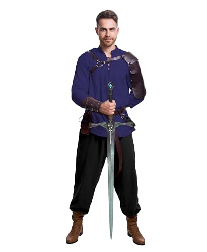 Image of 8 Pcs Men's Renaissance Costume Halloween Medieval Pirate Shirt Pant Viking Costume Accessories Set
