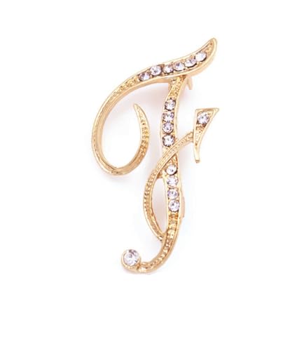 Image of vmcoatdu Women A-Z Initial Pins 26 Letters Pins Gold Plated Metal Brooches Clear Crystal Rhinestone Brooch Breastpin Badge