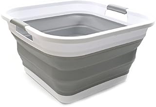 SAMMART 32L Collapsible Plastic Laundry Basket - Square Tub/Basket - Foldable Storage Container/Organizer - Portable Washing Tub - Space Saving Laundry Hamper (Grey)