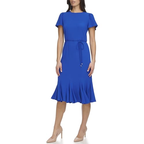 Image of Tommy Hilfiger Women's Short Sleeve Pleated Hem Rope Belt Midi Dress