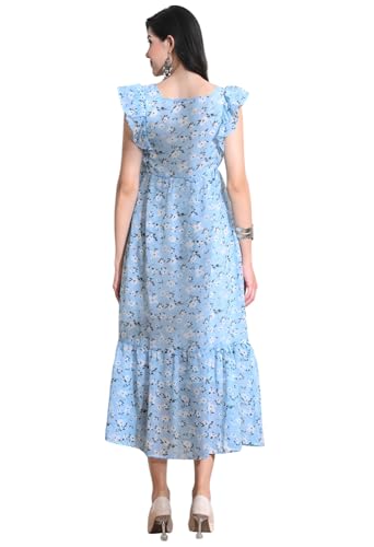 Image of IUGA Georgette Jacquard Butti Square Neck Knee Length Western Dresses for Women